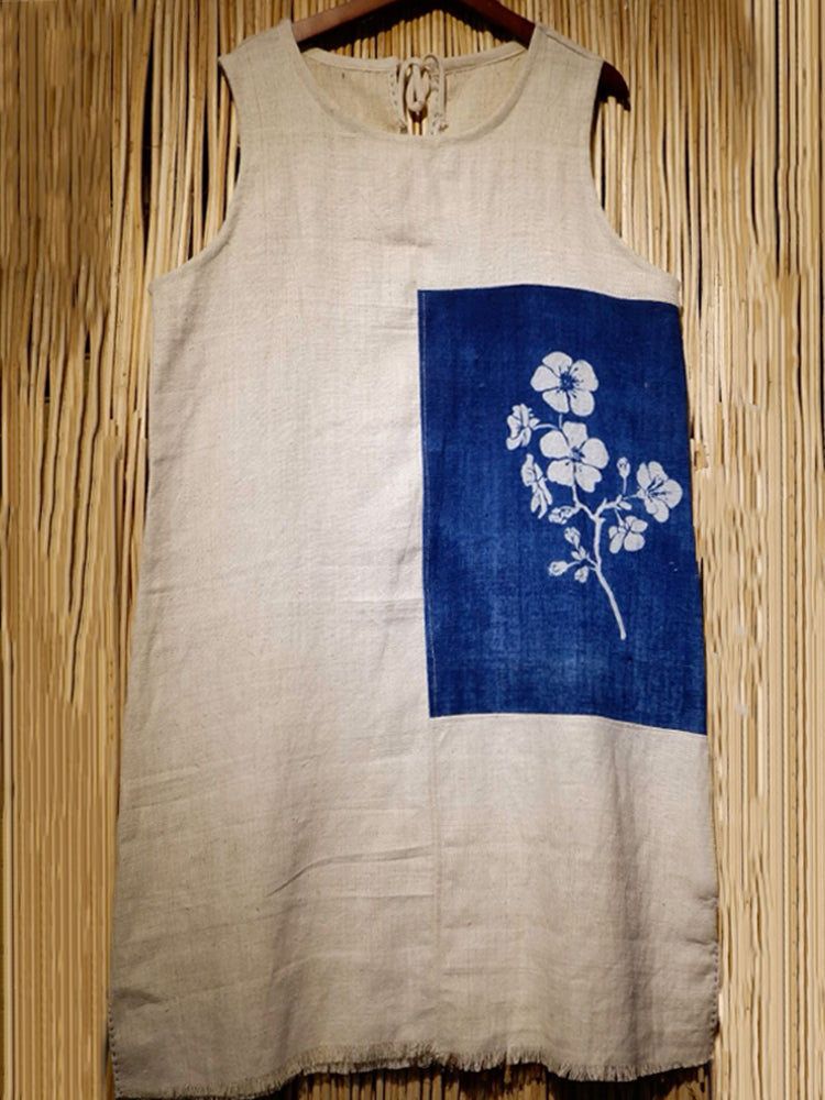 Japanese Cherry Blossom Pattern Tie-dye Linen Dress elevenforest