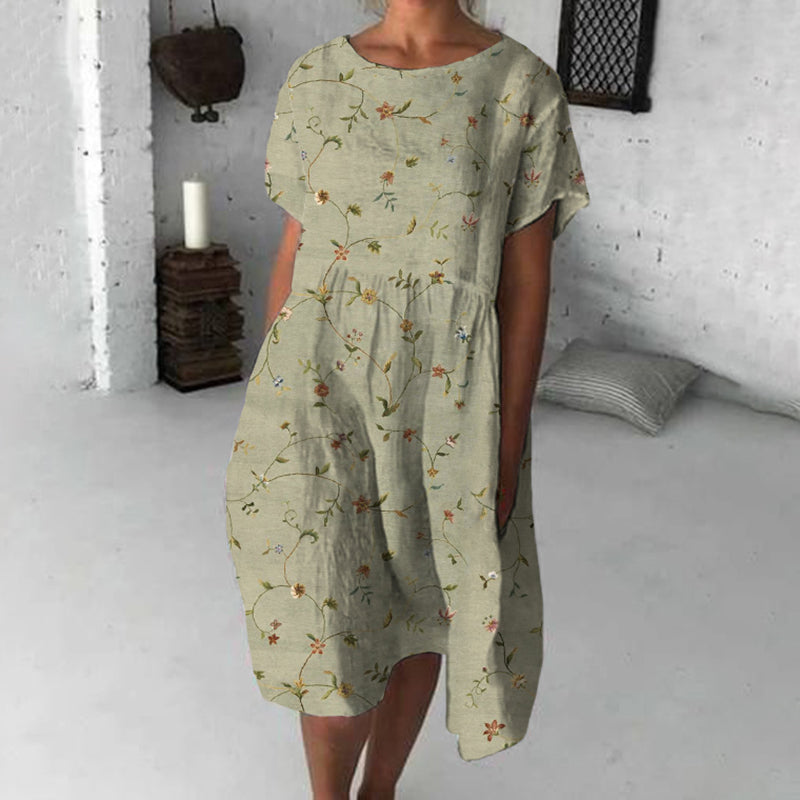 Retro Floral Art Flowy Midi Dress elevenforest