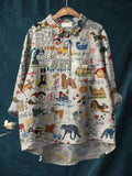Women's Cute Dog Art Print Casual Cotton And Linen Shirt