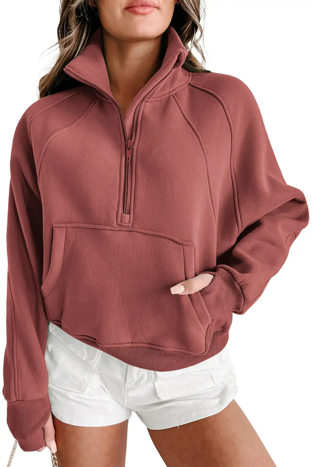 Brown Ribbed Sleeve Sweatshirt