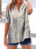 Women's Floral Pattern Art Print Casual Cotton Linen Short Sleeve Shir