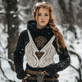 Women's Viking Tribal Jacquard Celtic Inspired Chunky Knit Hooded Sweater elevenforest