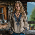 Women's Vintage Floral Embroidered Art Loose Blouses elevenforest