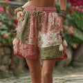 Retro Rose And Floral Patchwork Art Linen Drawstring Shorts elevenforest