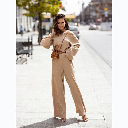 Street Autumn Winter Waffle Long Sleeve Pants Set – Urban Outfit for Cold Weather