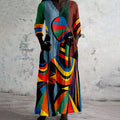 Comstylish African Women Art Pattern Linen Maxi Dress
