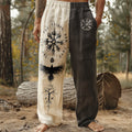 Vintage Viking Art Linen Contrasting Colors Loose Wide-leg Pants elevenforest