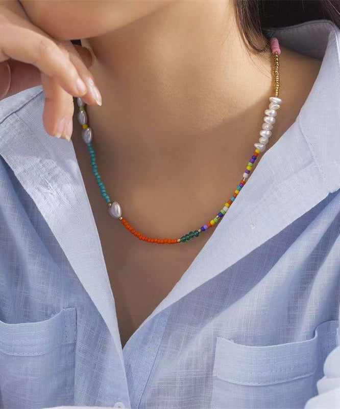 Rainbow Crystal Pearl Seed Beads Love Gratuated Bead Necklace
