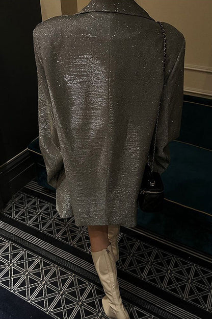 British Style Sequined Turn-back Collar Overcoat
