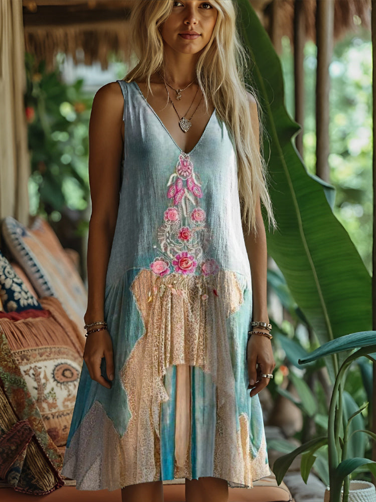 Boho Vintage Lace Patchwork Tank Dress elevenforest