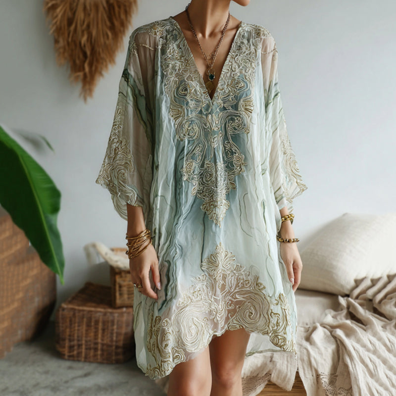 Vintage Marble Texture Collection Retro Bohemia Women Style Gradient Gilded Pattern Linen Dress elevenforest