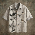 Japanese Ink Painting Art Linen Short Sleeve Shirt elevenforest