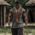 Men's African Juneteenth Ethnic Geometric Art Linen Tank Top elevenforest