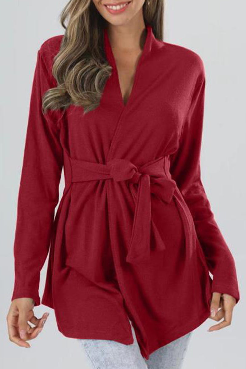 Street Simplicity Bandage V Neck Tops(5 Colors)