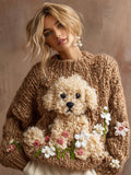 Comstylish Plush Puppy Women's Chunky Knit Twist Crew Neck Sweater