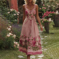 Women's Retro Floral Embroidery Art Linen Suspenders Dress elevenforest