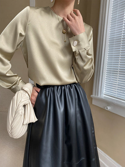 Long Sleeves Loose Color Round-neck Blouses&shirts Tops
