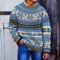 Vintage Tribal Geometric Pattern Knitted Warm Crew Neck Sweater elevenforest