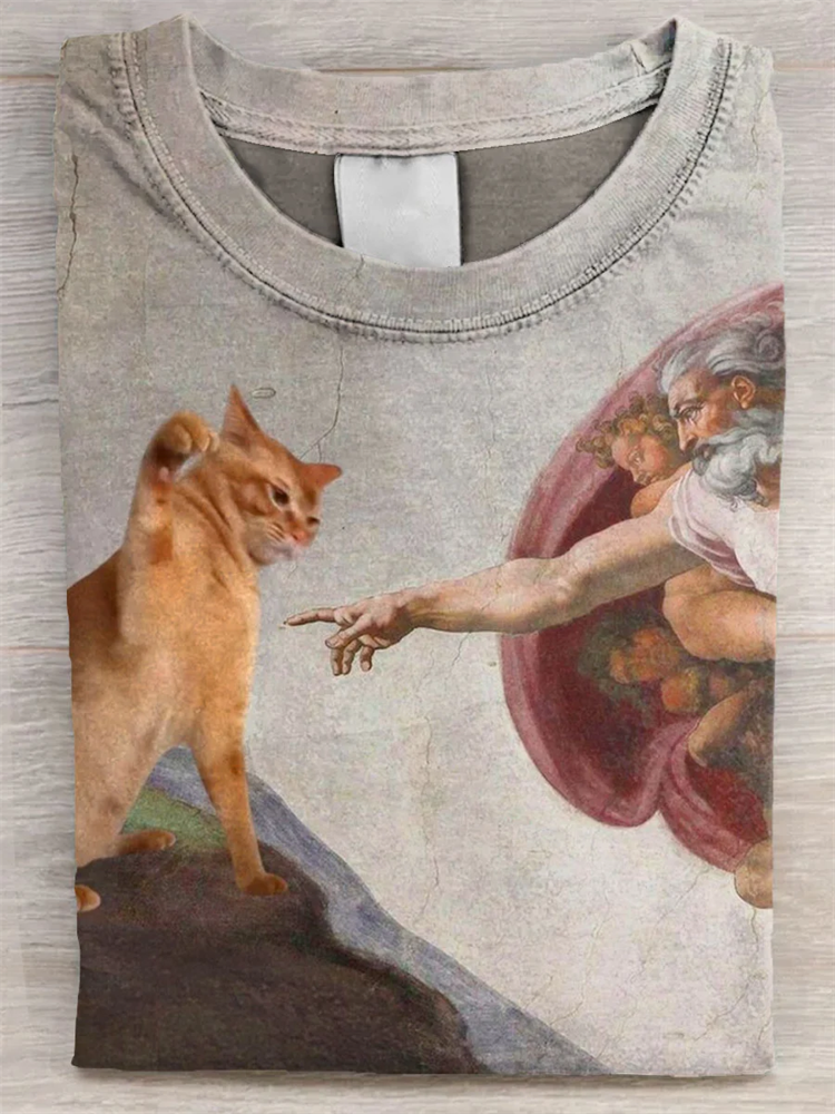 Comstylish Vintage Funny Cat Art Print Casaul Short Sleeve T-shirt
