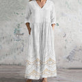 Women's Vintage Floral Embroidered Lace Art Linen Dress elevenforest