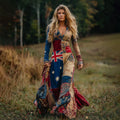 Women's Australian Flag Floral Patchwork Art Comfy Linen V-neck Dress elevenforest