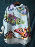 Colorful Watercolor Butterfly Print Cotton And Linen Shirt