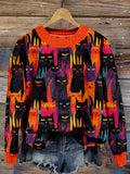 Haloween Cats Art Crew Neck Cozy Sweater artswardrobe