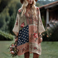 Western Cowboy Style Floral And Star Embroidered Patchwork Embroidered Art Casual Long Sleeve Dress elevenforest