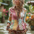 Women's Vintage Bohemian Floral Art Patchwork Long Sleeve Shirt elevenforest