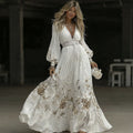Women's Vintage Floral Pattern V Neck Casual Maxi Dress elevenforest