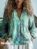 Women's Bohemian Ethnic Print Long Sleeve Comfortable Cotton Shirt
