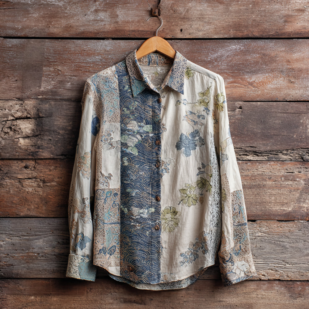 Japanese Style Retro Floral Cardigan Long Sleeve Button-down Shirt elevenforest