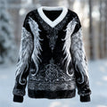Comstylish Viking Celtic Wing Design Women's Flannel V-neck Sweater