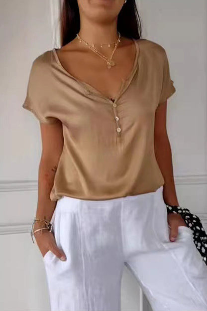 Daily Color Buttons V Neck T-shirts