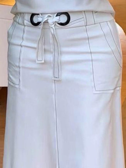 High Waisted Loose Split-front Split-joint Tied Waist Skirts