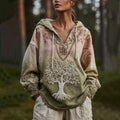 Women's Viking Tree Of Life Celtic Knot Art Gradient Cozy Warm V-neck Hoodie elevenforest