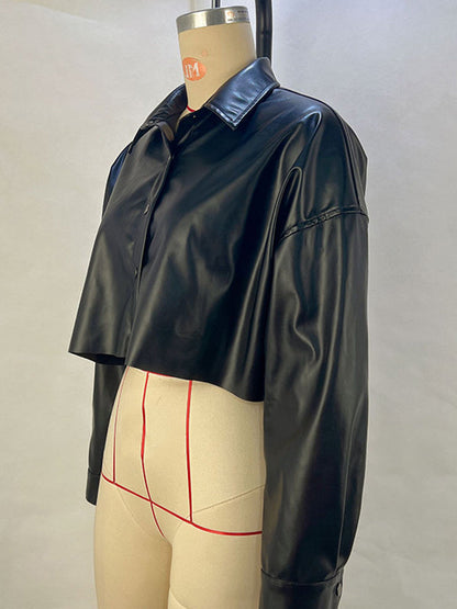 Long Sleeves Loose Buttoned Color Lapel Blouses&shirts Tops