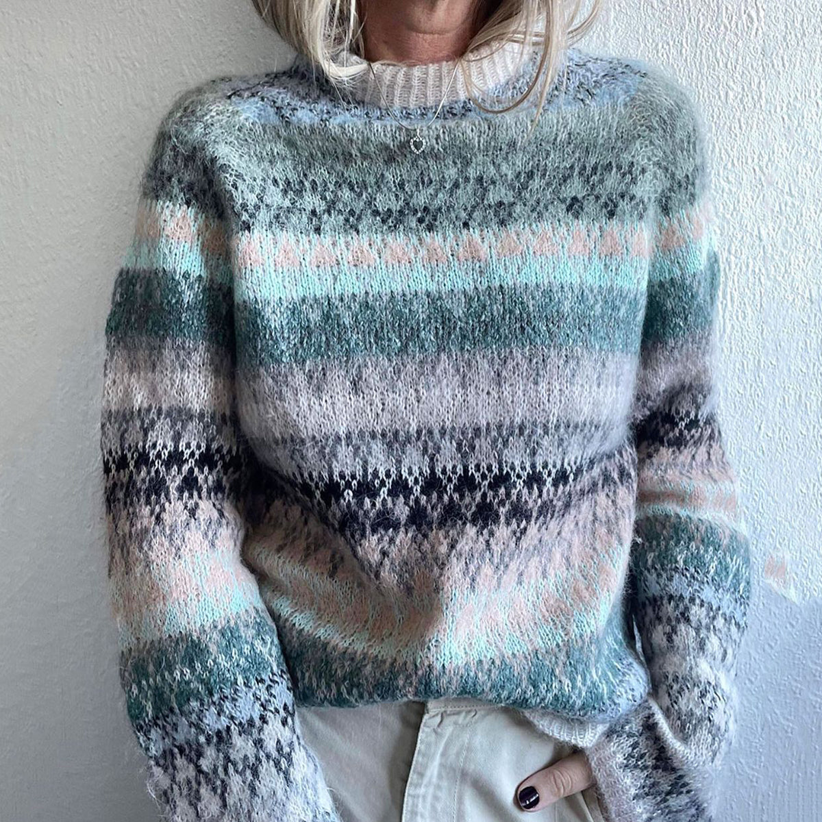 Casual Colorful Yarn Herringbone Jacquard Sweater elevenforest