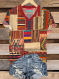 Women's Western Geometric Pattern V-neck T-shirt elevenforest