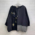 Japanese Style Embroidered Floral Spliced ​​round Neck T-shirt elevenforest