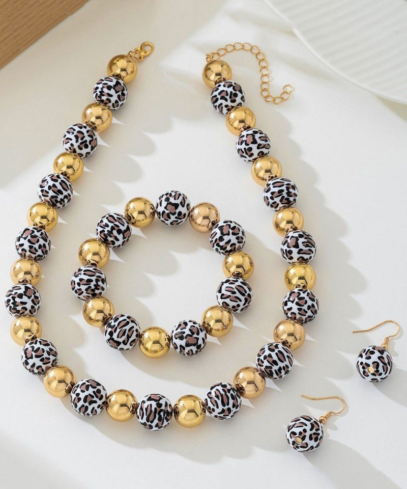 Retro Leopard Drop Earrings ,chain Bracelet and Pendant Necklace Three-piece Set