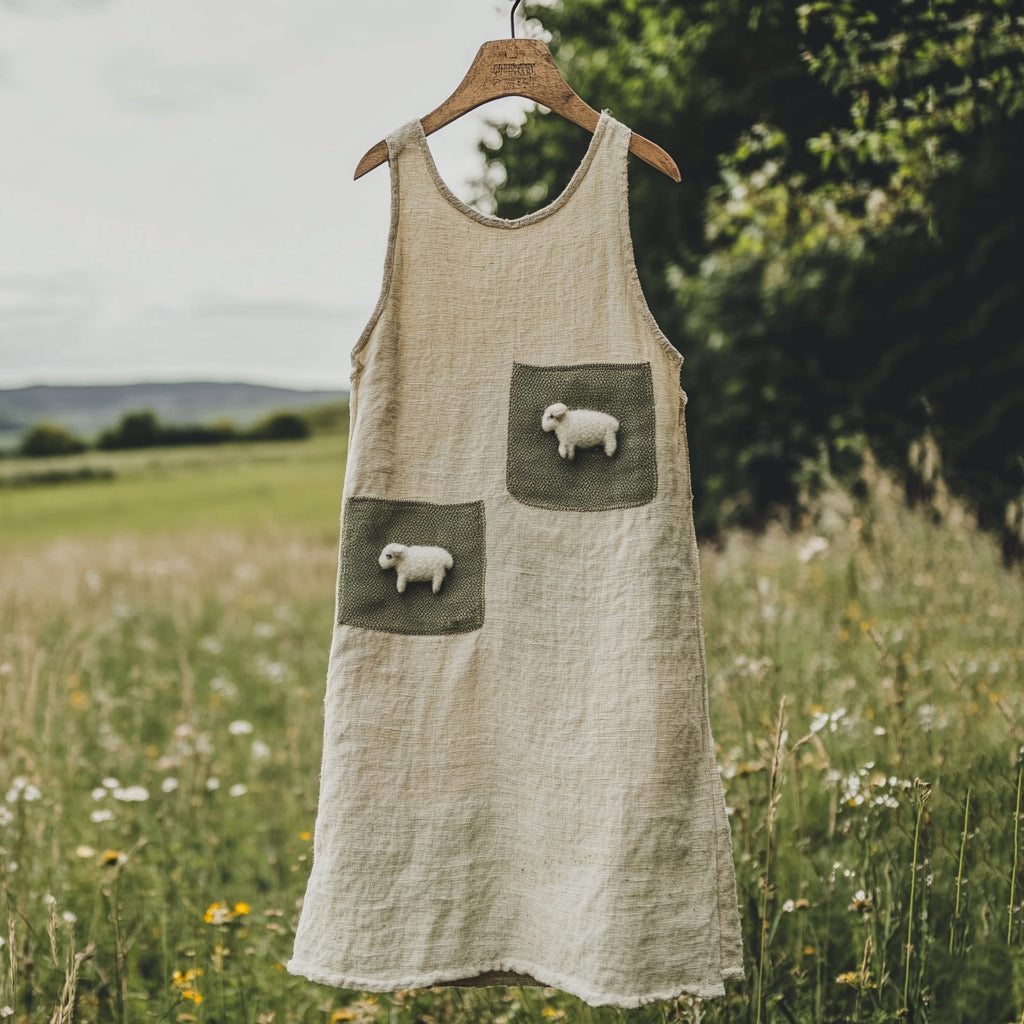 Women's Vintage Sheep Art Print Sleeveless Dress elevenforest