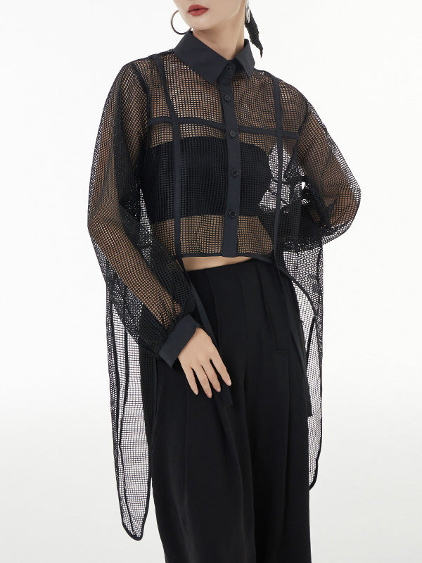 Stylish Long Sleeves Loose Mesh See-through Sun Protection Blouses&shirts Tops