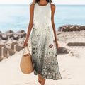 Comstylish Women's Floral Print Linen Blend Tank Midi Dress