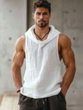 Men's Retro Loose Linen Cozy Hooded  V-neek Sleeveless Top elevenforest