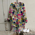 Comstylish Vintage Button Colorful Floral Art Printed Casual Shirt
