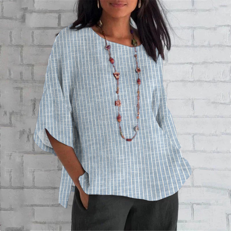 Comstylish Vintage Stripe Pattern Women's Linen T-shirt