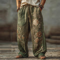 Men's Boho Floral Embroidered Wide Leg Linen Pants elevenforest
