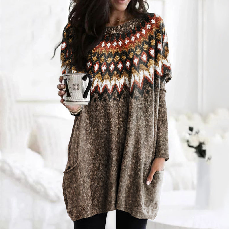 Retro Geometric Wave Pattern Collar Sweater elevenforest