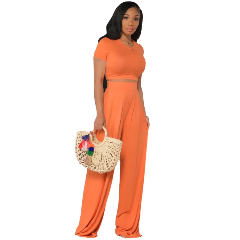 ’s Color Cropped Outfit Bell-bottom Pants Two-piece Suit – Set